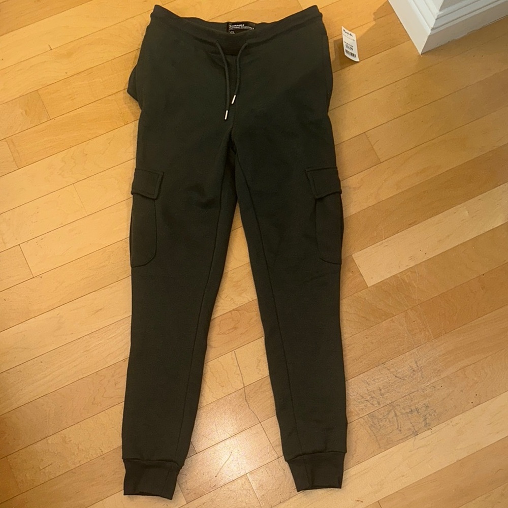 Black Jogger Track Pants with Tapered Fit and Elastic Cuffs